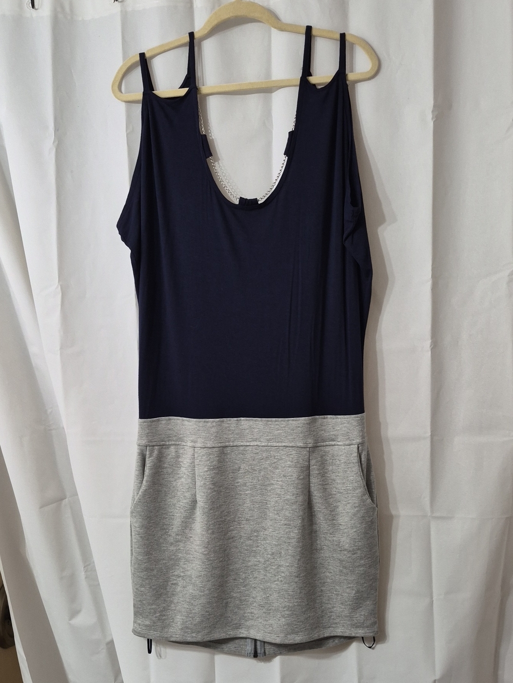 Urban Behavior Navy Gray color-block Cold Shoulder Jumper Dress Sz L